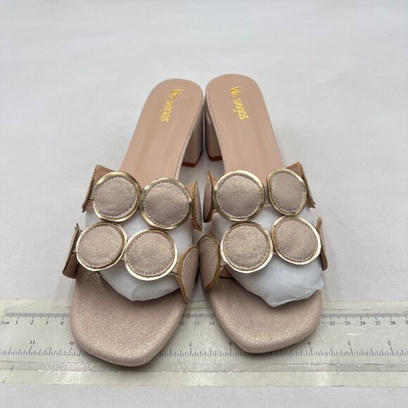 Wo Wagas Gold Cutout Mules Round Slippers Slip On Sandals Block Heels Shoes - Picture 3 of 8